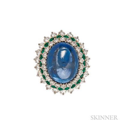 Sapphire, Emerald, and Diamond Ring
