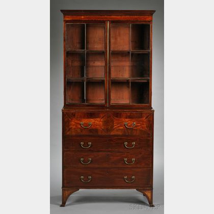 George III Mahogany and Satinwood-inlaid Bureau Bookcase