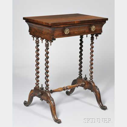 English Victorian Carved and Turned Rosewood One-drawer Stand with Stretcher Base