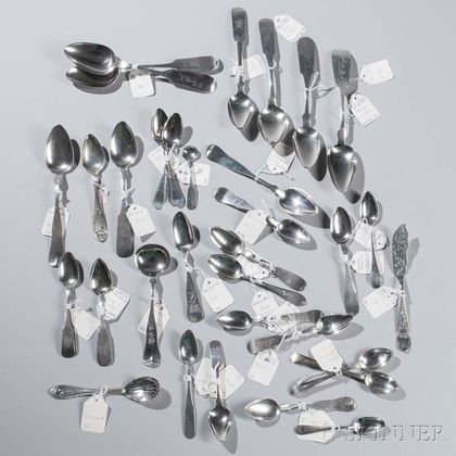 Thirty-six Massachusetts Coin Silver Spoons