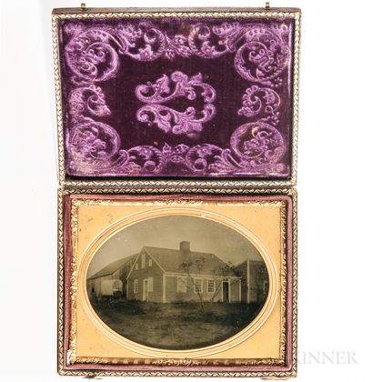 Quarter-plate Ambrotype of an Early Center Chimney House