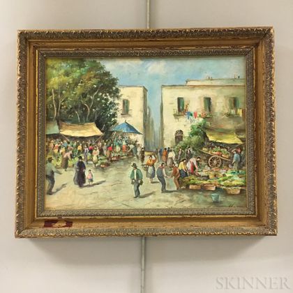 Attributed to Augusto Moriani (Italian, fl. 1881-1907) Two Framed Market Scenes