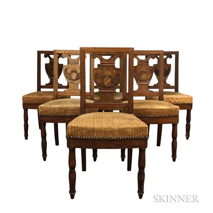 Set of Six Neoclassical Eagle-inlaid Mahogany Chairs