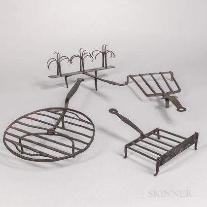 Three Wrought Iron Broilers, a Trivet, and a Toaster