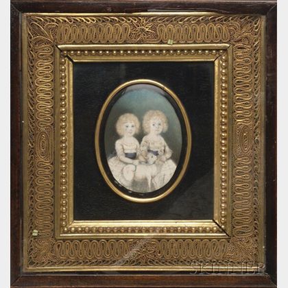 Portrait Miniature of Twins Charles and Henry Tebay with a Lamb