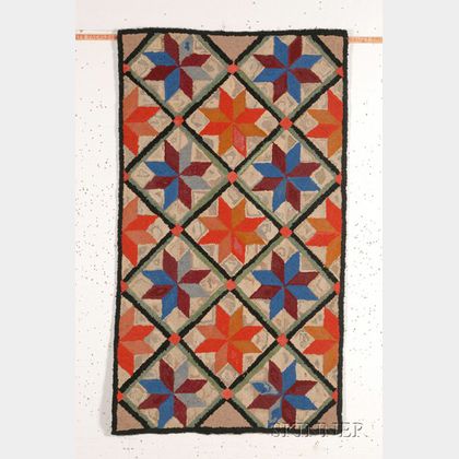 Wool and Cotton Geometric Hooked Rug
