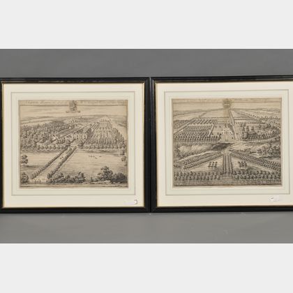 Johannes Kip (Dutch, c. 1653-1722) Lot of Two Etchings of English Country Seats: Cleeve Hill