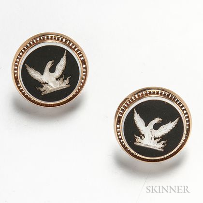 Pair of Antique 14kt Gold and Intaglio Eagle Cuff Links