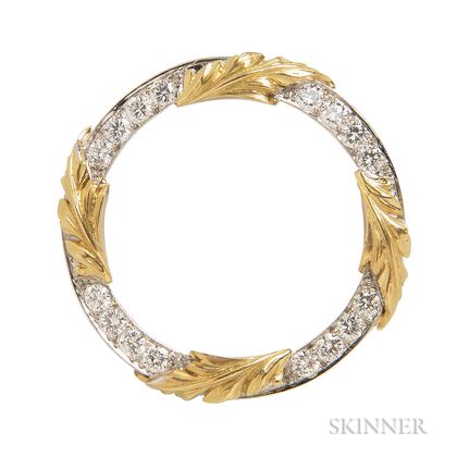 Platinum and 18kt Gold and Diamond Circle Brooch, McTeigue