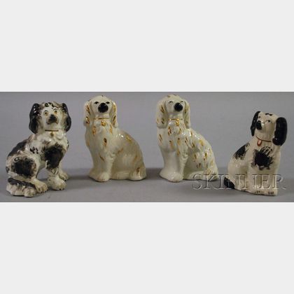 Four Small Staffordshire Pottery King Charles Spaniel Dog Figures