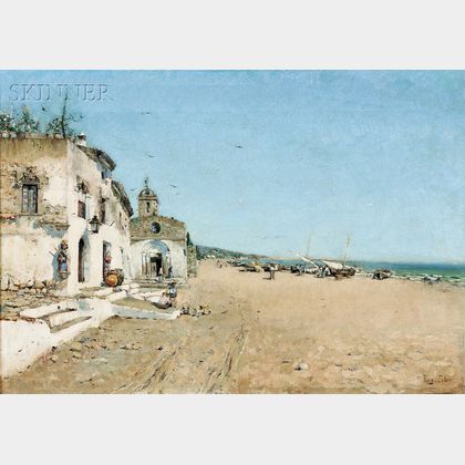 Joan Roig Soler (Spanish, 1852-1909) Coastal Village Landscape