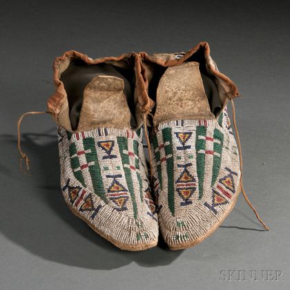 Pair of Central Plains Beaded Hide Moccasins