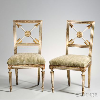 Pair of Directoire Painted and Parcel-giltwood Side Chairs