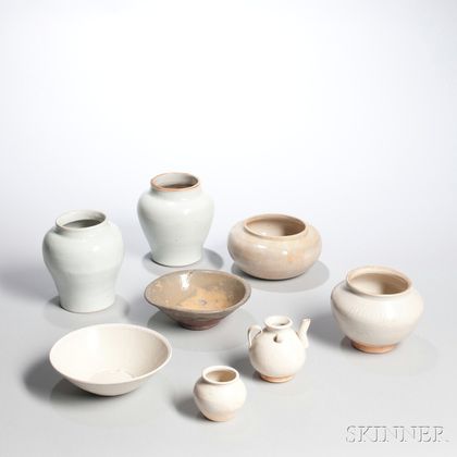 Group of Mostly White-glazed Ceramic Vessels
