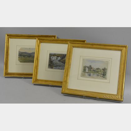 Edward Clarke Cabot (American, 1818-1901) Three Framed Watercolors: Isis below Oxford , Andover from the Intervale