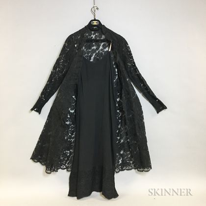 Chanel Black Silk Slip Dress with Black Lace Overlay