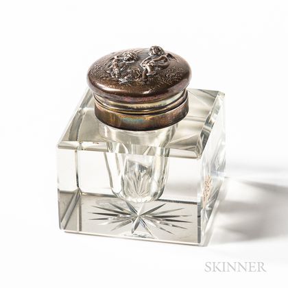 Sterling Silver-mounted Glass Inkwell