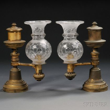 Pair of Gilt-bronze Argand Lamps