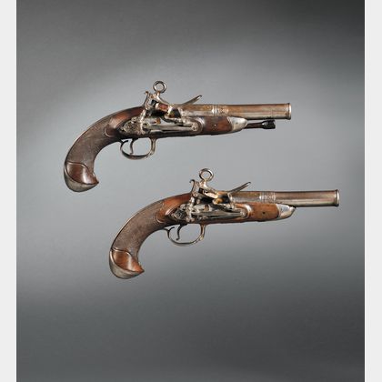 Pair of Spanish Silver-mounted Miquelete Pistols