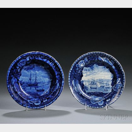 Two Historical Blue and White Staffordshire Pottery Plates