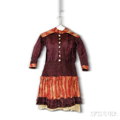 Victorian Child's Burgundy Silk and Lace Dress