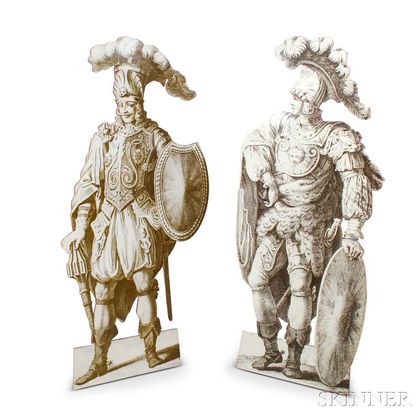 Pair of Life-size Fornasetti-style Plywood Warriors