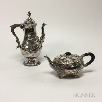 Rococo-style Silver-plated Teapot and Coffeepot