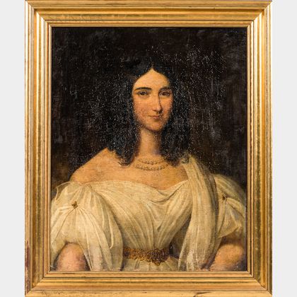 American/European School, 19th Century Portrait of a Woman in White