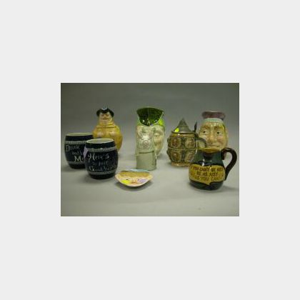 Nine European Ceramic Face, Motto and Character Jugs and Other Table Items