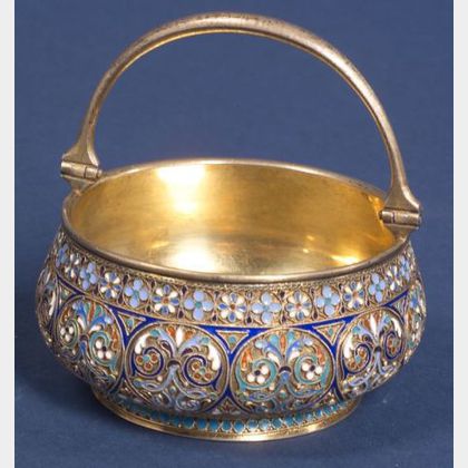 Russian Gold-washed Silver Enamel Sugar Bowl