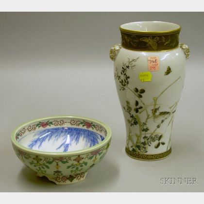 Japanese Porcelain Vase and a Chinese Porcelain Footed Bowl. 