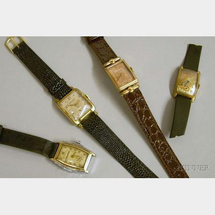 Four Art Deco Gold-filled 17-jewel Man's Wristwatches
