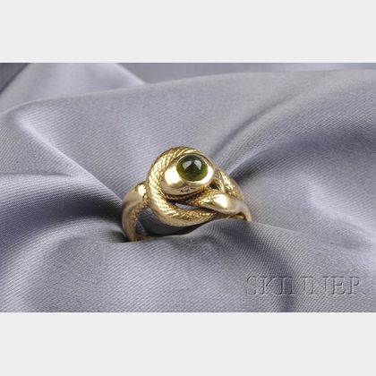 18kt Gold and Green Tourmaline Snake Ring, J. E. Caldwell & Co.