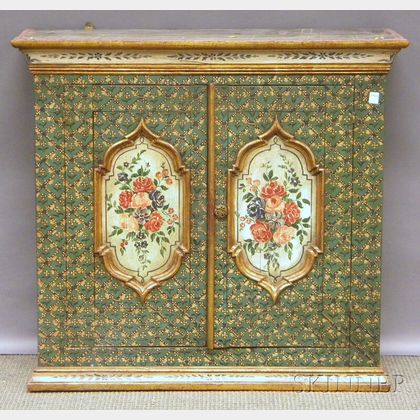 Provincial Polychrome Paint-decorated Wood Two-door Wall Cabinet