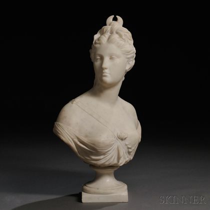 After Jean-Antoine Houdon (French, 1741-1828) Marble Bust of Diana