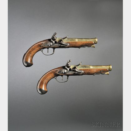 Pair of French Brass Barrel Flintlock Pistols