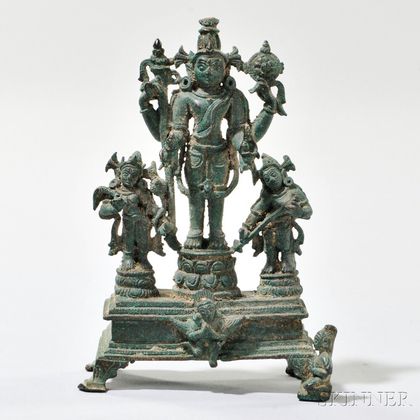Bronze Statue of Vishnu with Bhudevi and Shridevi
