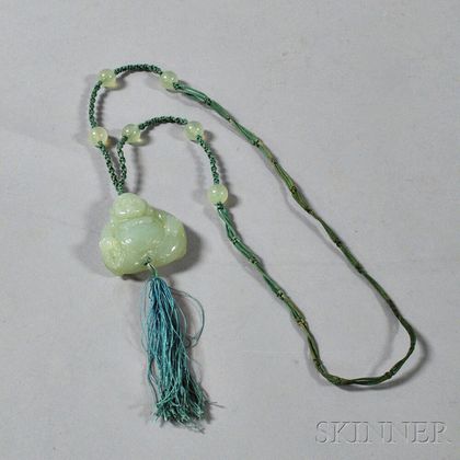 Celadon Hardstone Budai Pendant and Beads