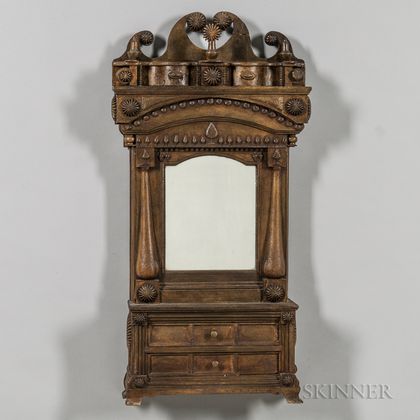 Elaborate Grain-painted Mirror over Two Drawers