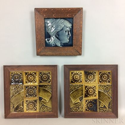 Three Framed Groups of J. & J.G. Low Glazed Ceramic Tiles