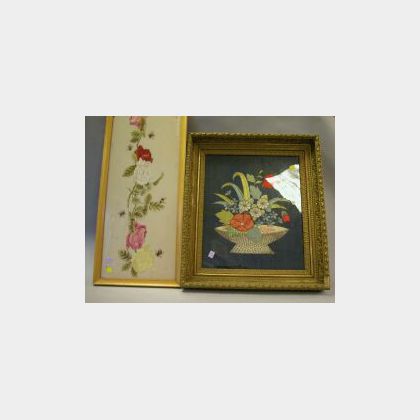 Two Framed Asian Floral Embroidered Panels. 
