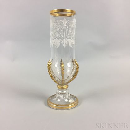 Bohemian-style Etched and Gilt Colorless Glass Vase