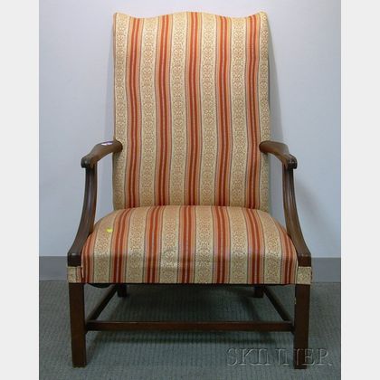 Federal-style Upholstered Carved Mahogany Easy Chair. 