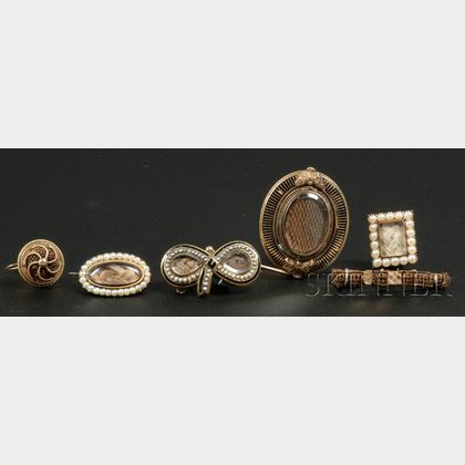Six Pieces of Hairwork Mourning Jewelry