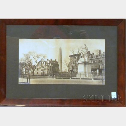 Framed 19th/20th Century Albumen Photograph of a Charlestown, Massachusetts, Square with the Bunker Hill Monument