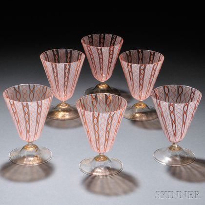Set of Six Venetian Glass Goblets 