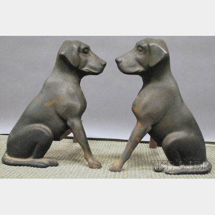 Pair of Liberty Foundry Black-painted Cast Iron Seated Labrador Retriever Figural Andirons