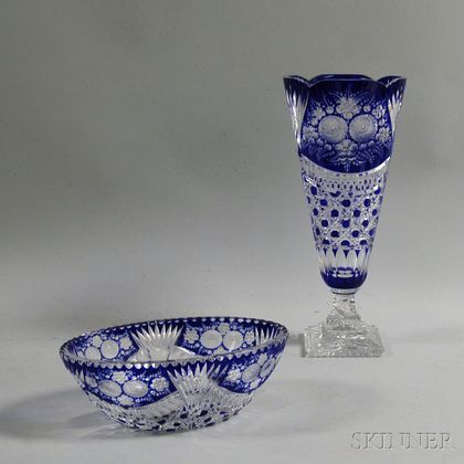 Two Pieces of Cobalt Cut-to-clear Glass