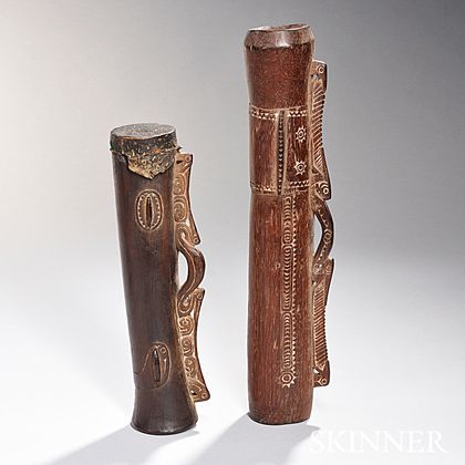 Two Massim Carved Wood Finger Drums
