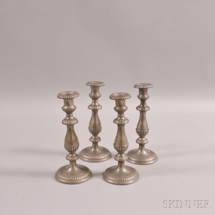 Set of Four Pewter Candlesticks
